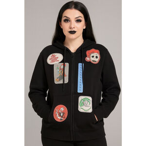 Nightmare Before Christmas Disney Hoodie Patches Women L Full Zip Black NWT